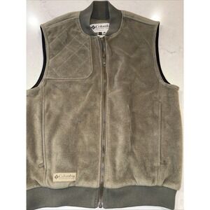 COLUMBIA Fleece Shooting Vest Mens S Olive Full Zip Logo Padded Shoulder Hunting